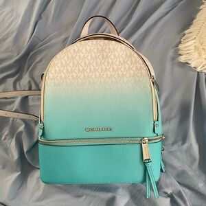 Michael Kors Rhea Teal/White/Light Blue Ombre Mini Backpack